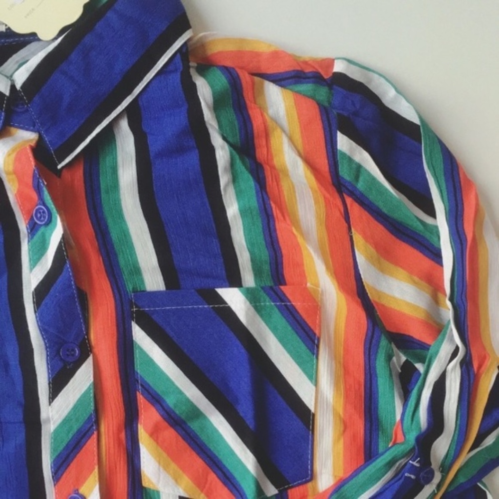 💛NWT rainbow stripe button-down shirt dress - Picture 6 of 7